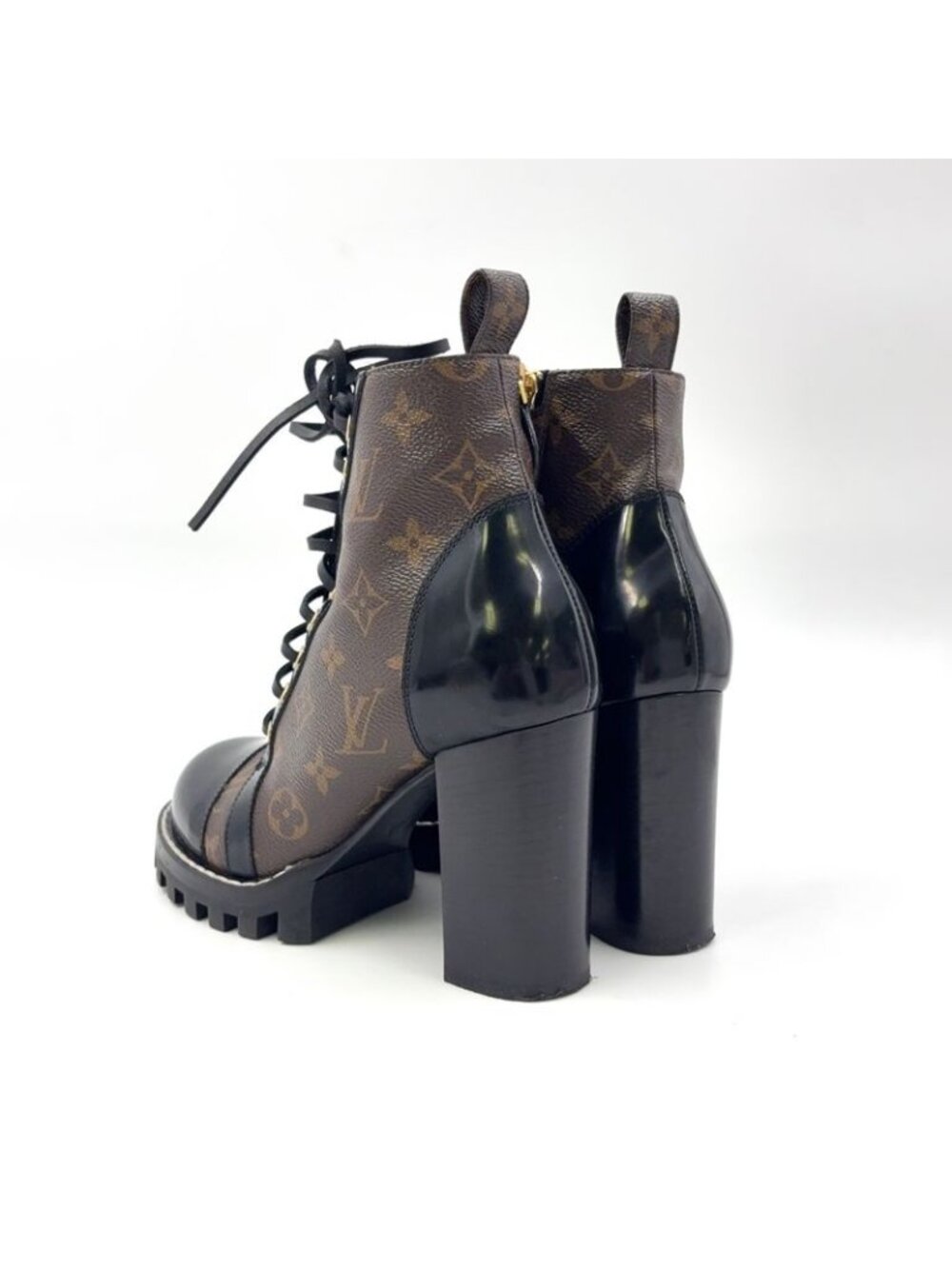 Louis Vuitton Star Trail Line Ankle Boots Monogram Enamel Leather Brown Black - Picture 2 of 15